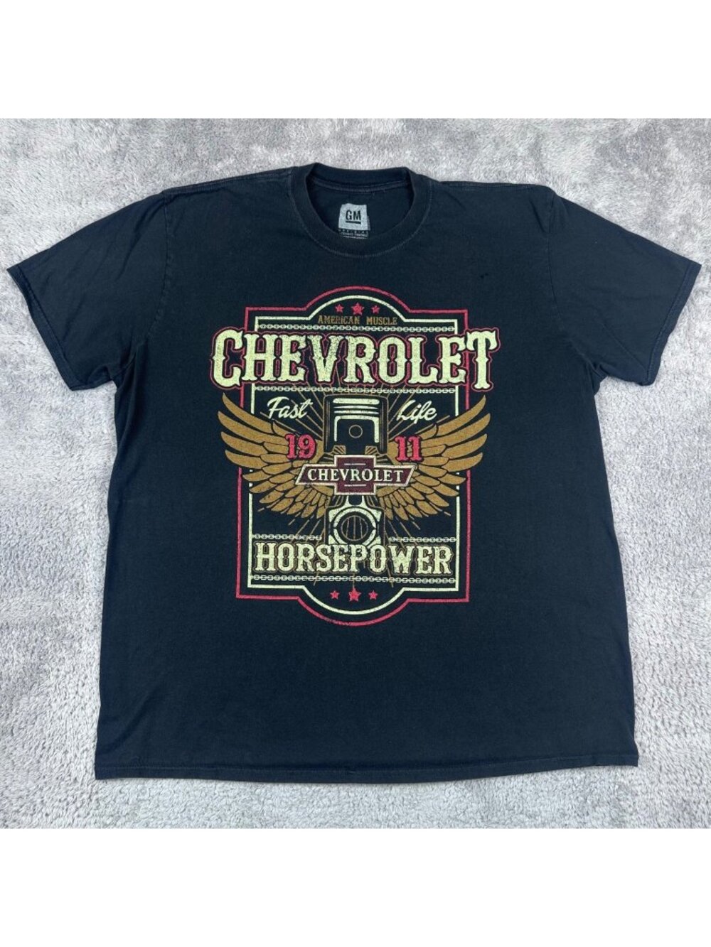 Chevrolet T-Shirt Mens 2XL Black American Muscle Horsepower Graphic GM Tee